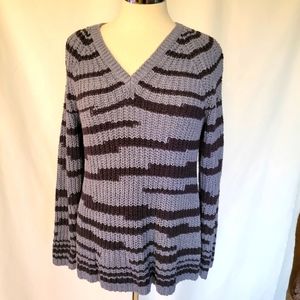 J Jill 100% 2 Tone Blue Cotton Loose Knit Vneck Cardigan Sweater Sz M NWT